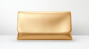 AI generated Gold Foldover Clutch Bag isolated on white background with copy space for advertisement. AI Generated photo