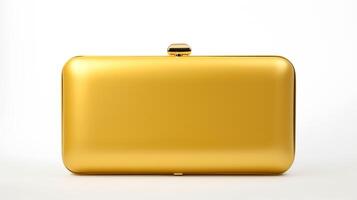 AI generated Gold Hardcase Clutch Bag isolated on white background with copy space for advertisement. AI Generated photo