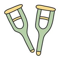 Walking sticks icon, linear design of crutches vector