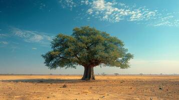 ai generado grande árbol en pie en campo foto