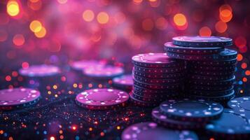 AI generated Stack of Poker Chips on Table photo