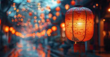 AI generated Street Filled With Red Lanterns photo