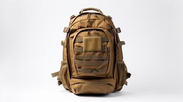 AI generated Coyote Brown Tactical Backpack Bag isolated on white background with copy space for advertisement. AI Generated photo