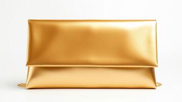 AI generated Gold Clutch Bag isolated on white background with copy space for advertisement. AI Generated photo