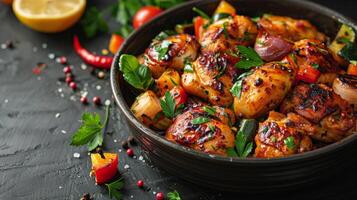 AI generated Bowl of Chicken With Tomatoes and Herbs photo