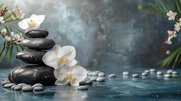 AI generated Stack of Towels and Flowers on Table photo