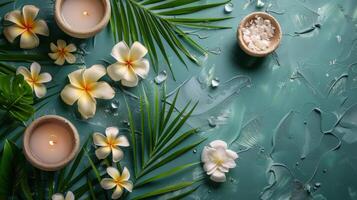 ai generado mesa decorado con velas y flores foto