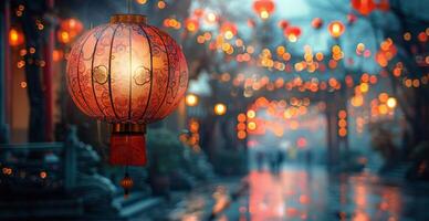 AI generated Street Filled With Red Lanterns photo