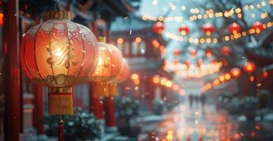 AI generated Red Lanterns Hanging From Side of Building photo