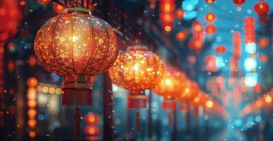 AI generated Street Filled With Red Lanterns photo