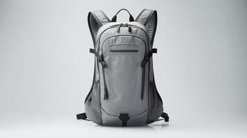 AI generated Gray Hydration Backpack Bag isolated on white background with copy space for advertisement. AI Generated photo