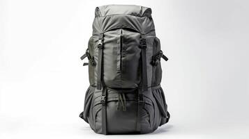 AI generated Gray Hiking Backpack Bag isolated on white background with copy space for advertisement. AI Generated photo