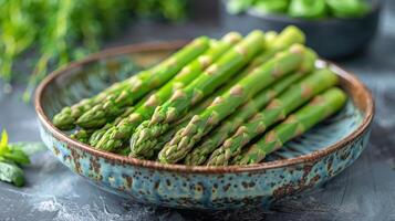 AI generated Plate of Asparagus on Table photo