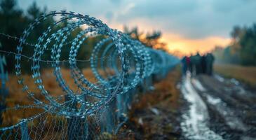 AI generated Barbed Wire Fence Alongside Road photo