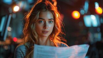 AI generated Woman With Blue Eyes Staring at Camera photo