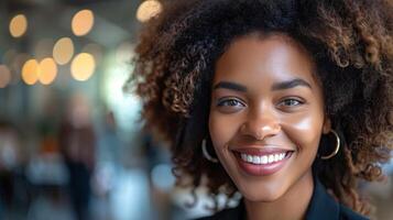 AI generated Woman Smiling With Curly Hair photo