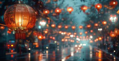 AI generated Street Filled With Red Lanterns photo