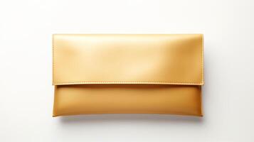 AI generated Gold Foldover Clutch Bag isolated on white background with copy space for advertisement. AI Generated photo