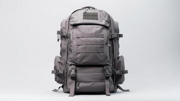 AI generated Gray Tactical Backpack Bag isolated on white background with copy space for advertisement. AI Generated photo