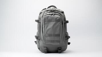 ai generado gris táctico mochila bolso aislado en blanco antecedentes con Copiar espacio para anuncio publicitario. ai generado foto