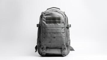 AI generated Gray Tactical Backpack Bag isolated on white background with copy space for advertisement. AI Generated photo