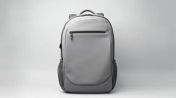 ai generado gris colegio mochila bolso aislado en blanco antecedentes con Copiar espacio para anuncio publicitario. ai generado foto