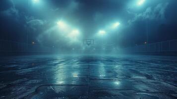 ai generado vacío baloncesto Corte con inundar luces foto