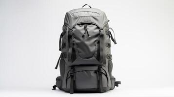 AI generated Gray Travel Backpack Bag isolated on white background with copy space for advertisement. AI Generated photo