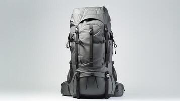 AI generated Gray Hiking Backpack Bag isolated on white background with copy space for advertisement. AI Generated photo