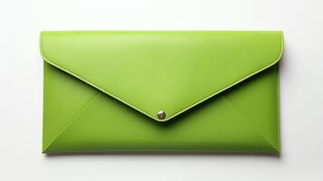 AI generated Green Envelope Clutch Bag isolated on white background with copy space for advertisement. AI Generated photo