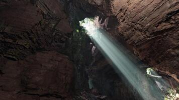 uma hipnotizante jogar do luz e sombras dentro uma místico caverna video