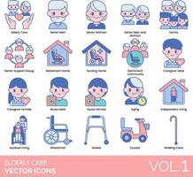 Elderly Care icon set vector