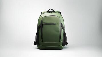 AI generated Green Camera Backpack Bag isolated on white background with copy space for advertisement. AI Generated photo