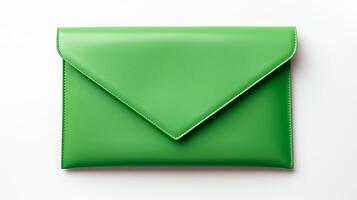 AI generated Green Envelope Clutch Bag isolated on white background with copy space for advertisement. AI Generated photo