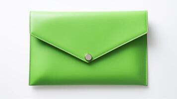 AI generated Green Envelope Clutch Bag isolated on white background with copy space for advertisement. AI Generated photo
