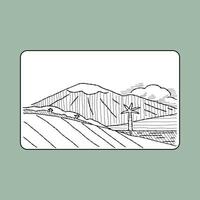 simple sketch of a field landscape with mountains in the background vector