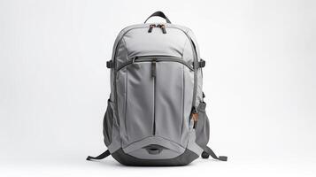 ai generado gris viaje mochila bolso aislado en blanco antecedentes con Copiar espacio para anuncio publicitario. ai generado foto