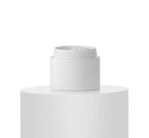 Ad skin care product on Podium white round rod photo