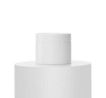 Ad skin care product on Podium white round rod photo