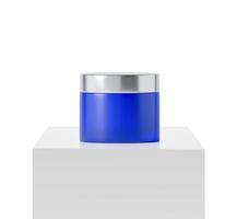 blue jar beauty cream container on podium white square photo