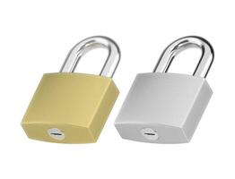 Locked Golden Padlock and Locked silver color Padlock on the white background photo