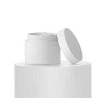 Ad skin care product on Podium white round rod photo