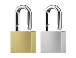 Locked Golden Padlock and Locked silver color Padlock on the white background photo