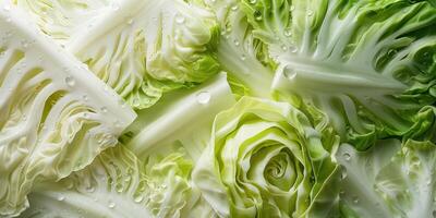 ai generado blanco repollo hojas cerca arriba en gotas de agua, vegetal antecedentes foto