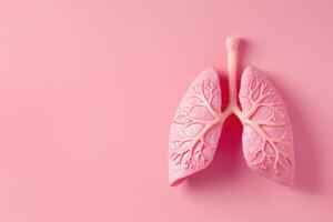 AI generated 3d pink human lungs on empty pink background photo