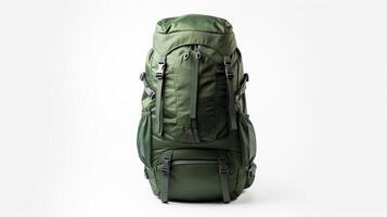 AI generated Green Hiking Backpack Bag isolated on white background with copy space for advertisement. AI Generated photo