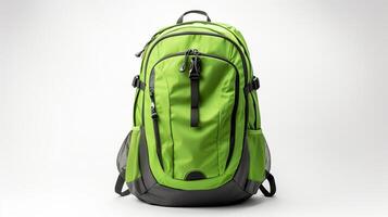 AI generated Green Hiking Backpack Bag isolated on white background with copy space for advertisement. AI Generated photo