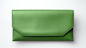 AI generated Green Foldover Clutch Bag isolated on white background with copy space for advertisement. AI Generated photo