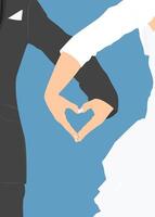 Vector couple in red gown and black tuxedo holding hands showing heart symbol