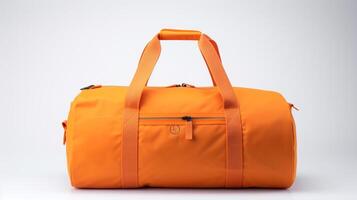 AI generated Orange Duffel Bag isolated on white background with copy space for advertisement. AI Generated photo